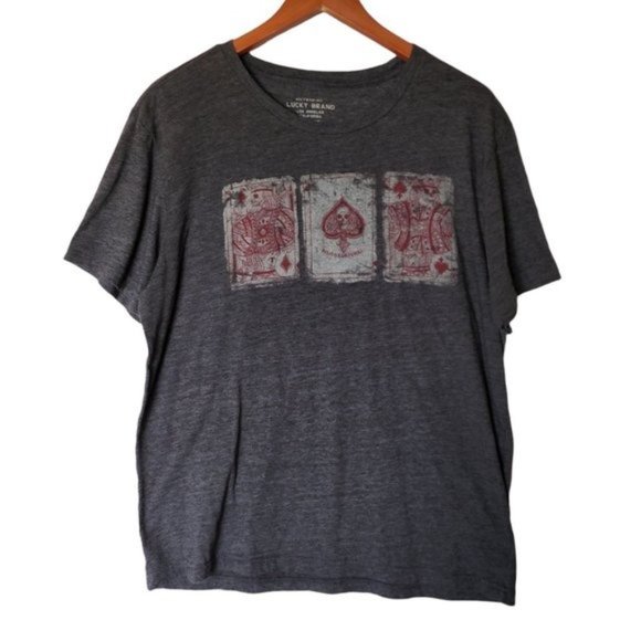 Lucky Brand Burnout Poker Cards‎ Tee Graphic T Shirt L Large Gray - Picture 3 of 10